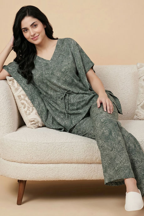 Zivame Woven Kaftan Loungewear Set - Sea Form — image 6